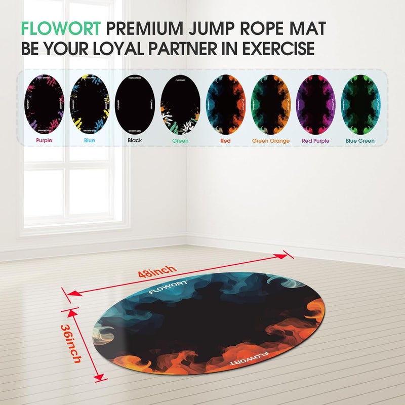 Flowort Cheete Jump Rope Mat Large Rubber Exercise Mat Indoor Outdoor Shock Absorbing Mat Non-Slip Oval Design for Floor & Rope Protection, Workout Mats for Home Gym Flooring - Image 2